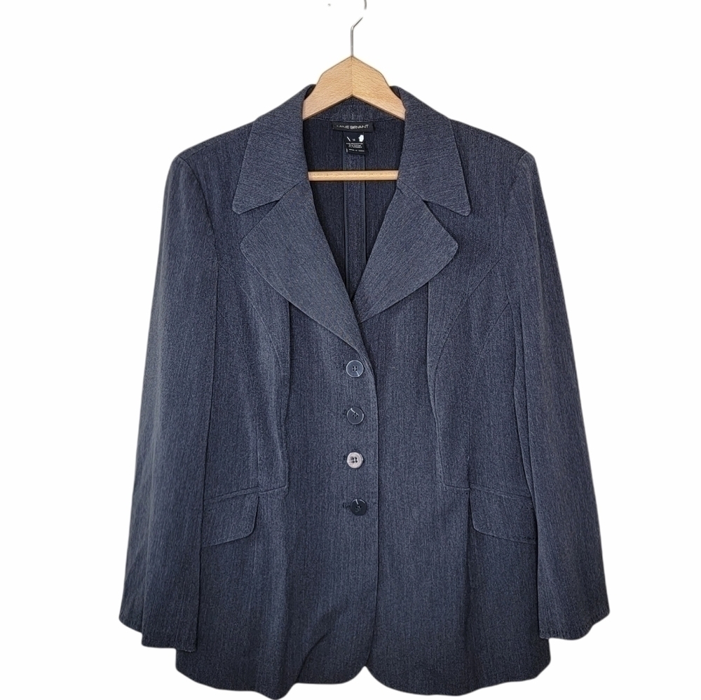 Lane Bryant Classic Dark Gray Button Front Blazer Work Office Size 14